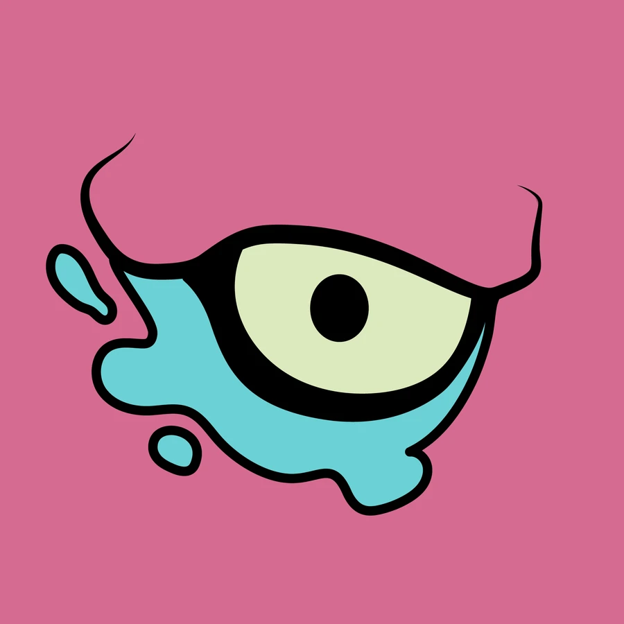 KONGO eye mark — a single stylized eye over a teal splash on pink.